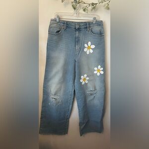 INC International Concepts Blue Flare Jeans with Daisy Design